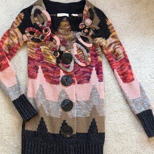 FUN! Anthropologie Sleeping on Snow Loops & Angles Art to Wear Knit Cardigan